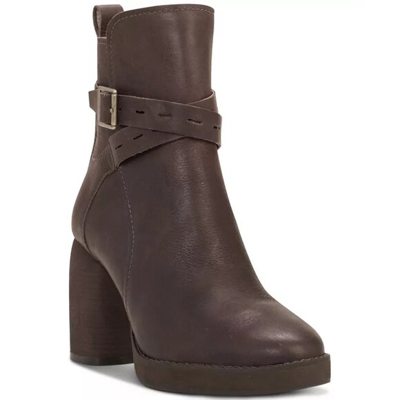 Lucky Brand Natesa Bootie Ankle Boots Sz 8 Chocolate Brown Leather Platform - Picture 1 of 11